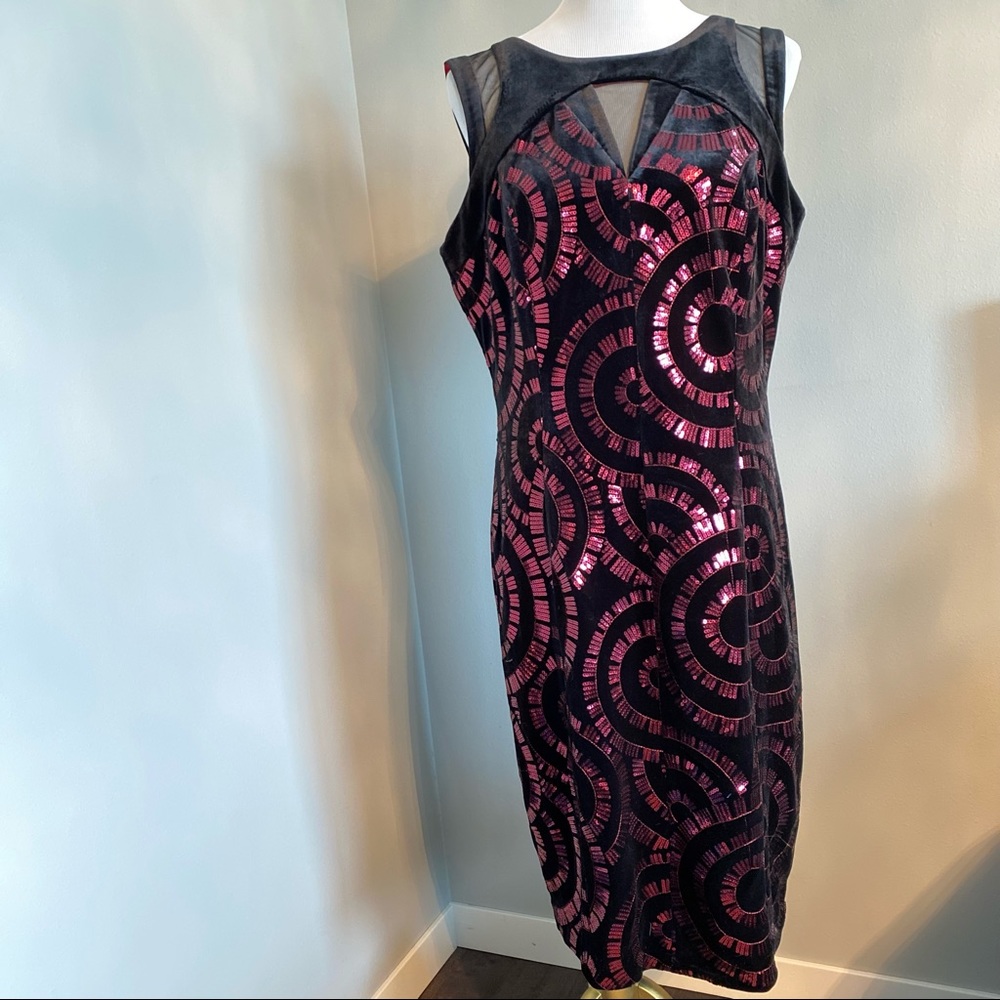 Velvet dress with fuchsia sequins